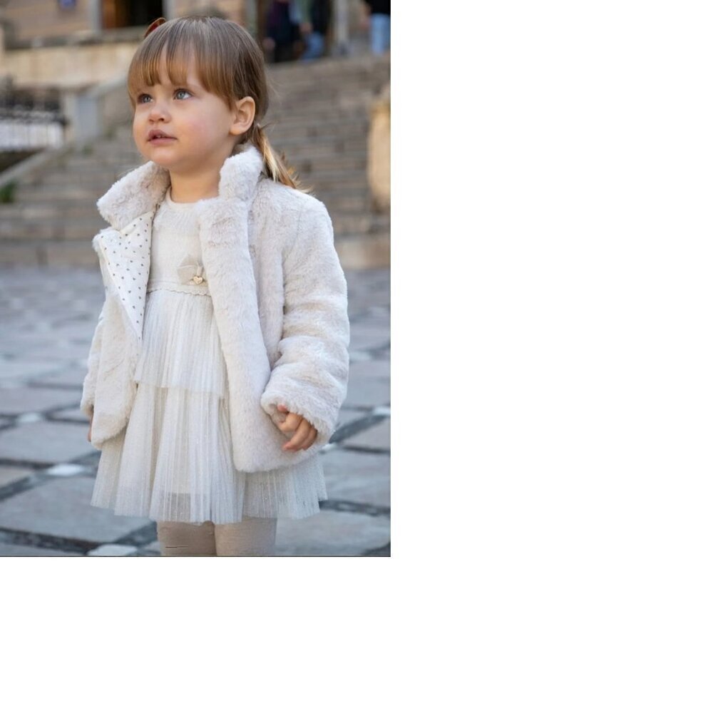 Mayoral Knit Tulle Dress Baby Toddler Girl Cream 36M